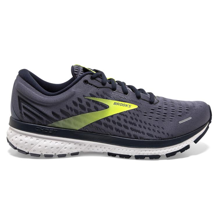 Brooks Ghost 13 Mens Road Running Shoes - Grey/Navy/Nightlife/GreenYellow - Indonesia (TMSD-39071)